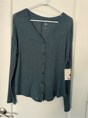 NWT SO Teal Ribbed Button-Up Long Sleeve Shirt